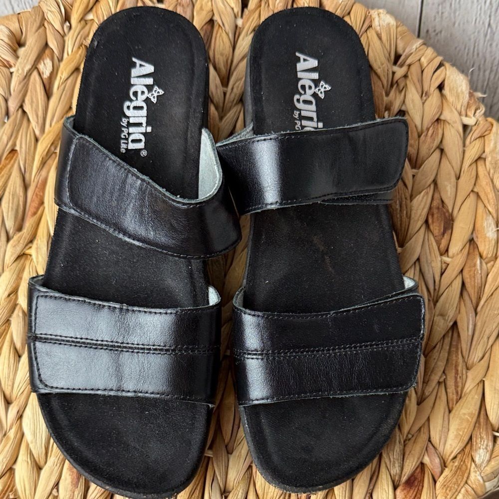 Alegria Mena Black Sandal Leather Sandal Size 7 - Picture 2 of 12